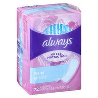 Always - No-Feel Thin Liners, Unscented, 72 Each