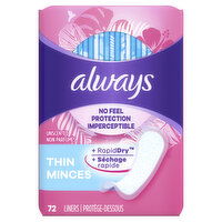 Always - No Feel Thin Liners Unscented, 72 Each
