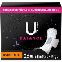 Kotex - Ultra Thin Balance Pads With Wings Overnight, 26 Each