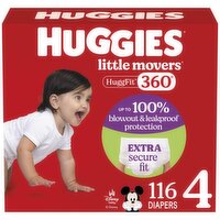 Huggies - Little Movers HuggFit Baby Diapers with 360 Waistband, Size 4, 116 Each
