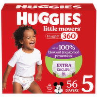 Huggies - Little Movers HuggFit Baby Diapers with 360 Waistband, Giga Size 5, 56 Each