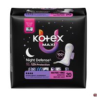 Kotex - Night Defense, Extra Heavy Overnight, Maxi Pads + Wings, 20 Each