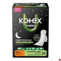 Kotex - Bamboo Night Defense Overnight, Ultra Thin Pads + Wings, 24 Each