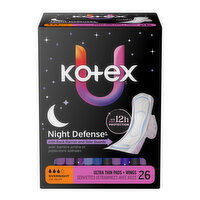 Kotex - Night Defense Overnight, Ultra Thin Pads + Wings, 26 Each