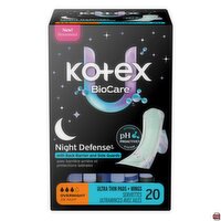 Kotex - BioCare Night Defense Overnight, Ultra Thin Pads + Wings, 20 Each