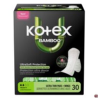 Kotex - Bamboo, Heavy, Ultra Thin Pads + Wings, 30 Each