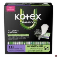 Kotex - Bamboo, Extra Coverage, Daily Wrapped Liners, 54 Each