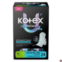 Kotex - BioCare, Heavy, Ultra Thin Pads + Wings, 24 Each