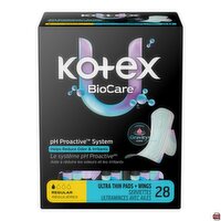 Kotex - BioCare, Regular, Ultra Thin Pads + Wings, 28 Each