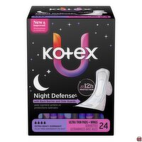 Kotex - Night Defense Extra Heavy Overnight, Ultra Thin Pads + Wings, 24 Each