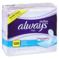 Always - Dailies Thins Regular Liners - Unscented, 120 Each