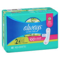 Always - Ultra Thin Long No Wings Super Pad, 40 Each