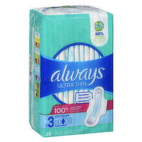 Always - Ultra Thin Extra Long Super Pads Size 3- Wings, 28 Each