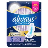 Always - Ultra Thin Extra Overnight Pads, Size 5, 46 Each