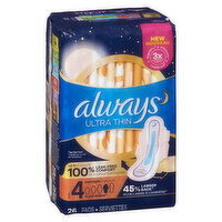 Always - Ultra Thin Overnight Pads, Size 4-5, 26 Each