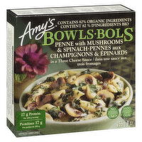 Amy's - Bowls Penne with Mushrooms & Spinach, 255 Gram