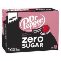 Dr. Pepper - Strawberry & Cream Zero Sugar Soda, 355mL Cans, 12 Each