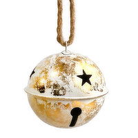 Decoration - Metal Jingle Bell, Gold/White, 5.5inch, 1 Each