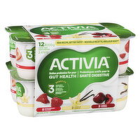 Activia - Probiotic Yogurt 2.4% M.F. - Strawberry, Cherry, Vanilla Flavours, 100 Gram, 12 Each