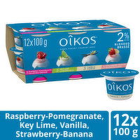 Oikos - Greek Yogurt, Variety Pack, Raspberry-Pomegranate / Key Lime / Vanilla / Strawberry Banana, Blended 2% M.F., 100 Gram