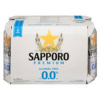 Sapporo - Premium Alcohol Free Beer, 355mL Cans, 6 Each
