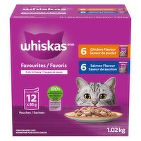 Whiskas - Favourites Cuts in Gravy Pouch, 12Pk Chicken & Salmon Flavour, 12 Each
