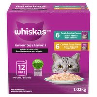 Whiskas - Favourites Food for Adult Cats Morsels in Gelled Gravy 12 Pouches, 1.02 Kilogram