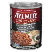 Aylmer - Accents Canned Petite Cut Stewed Tomatoes with Cracked Black Pepper & Roasted Garlic