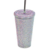 Iridescent - Rhinestone Double Wall Tumbler With Straw 480ML, 1 Each