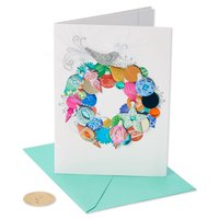 Papyrus - Ppy Bble&Bird Wreath Christmas Card, 1 Each