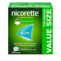 Nicorette - Nicotine Polacrilex Gum 2mg - Ultra Fresh Mint, 210 Each