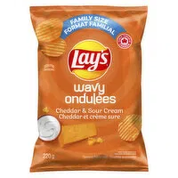 Lay's - Potato Chips, Wavy Cheddar & Sour Cream - Family Size, 220 Gram