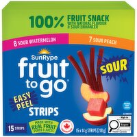 SunRype - Fruit To Go Sour Watermelon & Peach Strips, 15 Each