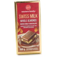 Western Family - Swiss Milk Chocolate Bar with Almonds, 100 Gram