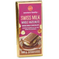 Western Family - Swiss Milk Chocolate Bar with Whole Hazelnuts, 100 Gram