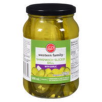 Western Family - Sandwich Sliced Dill with Garlic Pickles, 500 Millilitre