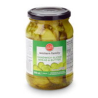 Western Family - Pickles, Sandwich Sliced - Bread & Butter, 500 Millilitre