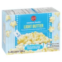 Western Family - Microwave Popcorn, Light Butter Flavour, 3 Each