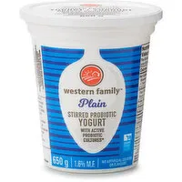 Western Family - Plain Stirred Probiotic Yogurt 1.6% M.F., 650 Gram