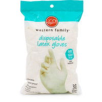 Western Family - Disposable Latex Gloves One Size, 30 Each