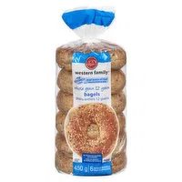 Western Family - Whole 12 Grain Bagels, 6 Pack