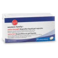 Western Family - Extra Strength Ibuprofen Liquid Capsules 400mg, 24 Each