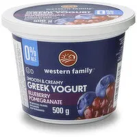 Western Family - Greek Yogurt Smooth & Creamy Blueberry 0% M.F., 500 Gram