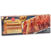 Western Family - Fully Cooked Honey Garlic Pork Back Ribs, 610 Gram