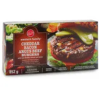 Western Family - Cheddar & Bacon Angus Beef Burgers, 6 Each