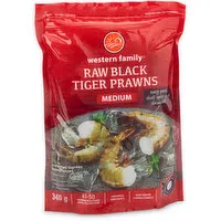 Western Family - Raw Black Tiger Medium Prawns, 340 Gram