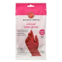 Western Family - Unlined Latex Gloves - Medium/Large, 1 Each