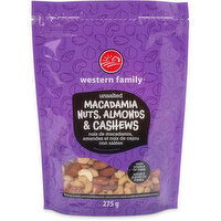 Western Family - Unsalted Macadamia Nuts, Almonds & Cashews, 275 Gram