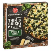 Western Family - Pizza Thin & Crispy - Spinach & Cheese, 390 Gram