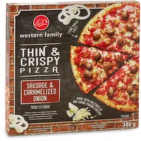 Western Family - Pizza Thin & Crispy - Sausage & Caramelized Onion, 340 Gram